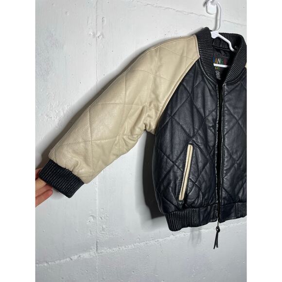 Vintage Shebang USA Kids Bomber Jacket Quilted Thick 100% Leather Size Small 4/5 - Picture 2 of 7